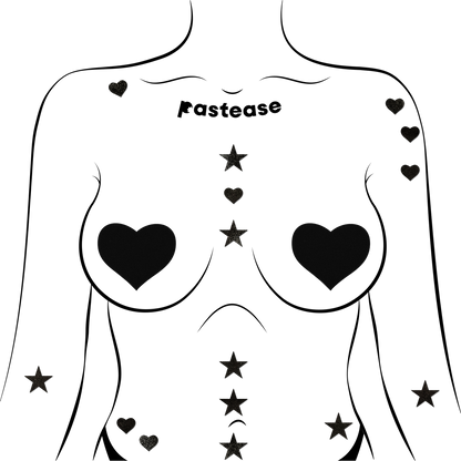 Pastease Confetti: Liquid Black Baby Heart &amp; Star Body Pasties by Pastease® - Lunautics Pasties