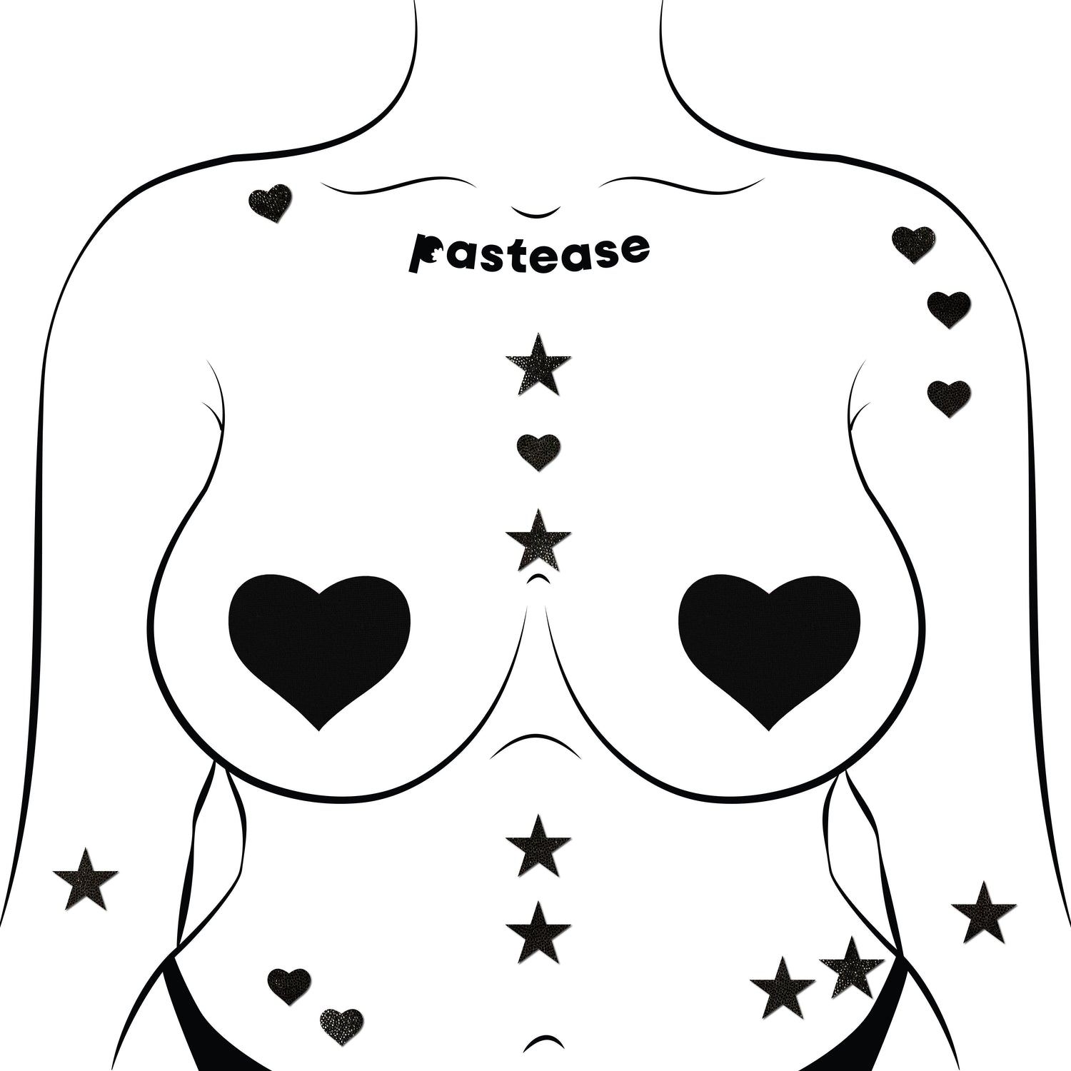 Pastease Confetti: Liquid Black Baby Heart &amp; Star Body Pasties by Pastease® - Lunautics Pasties