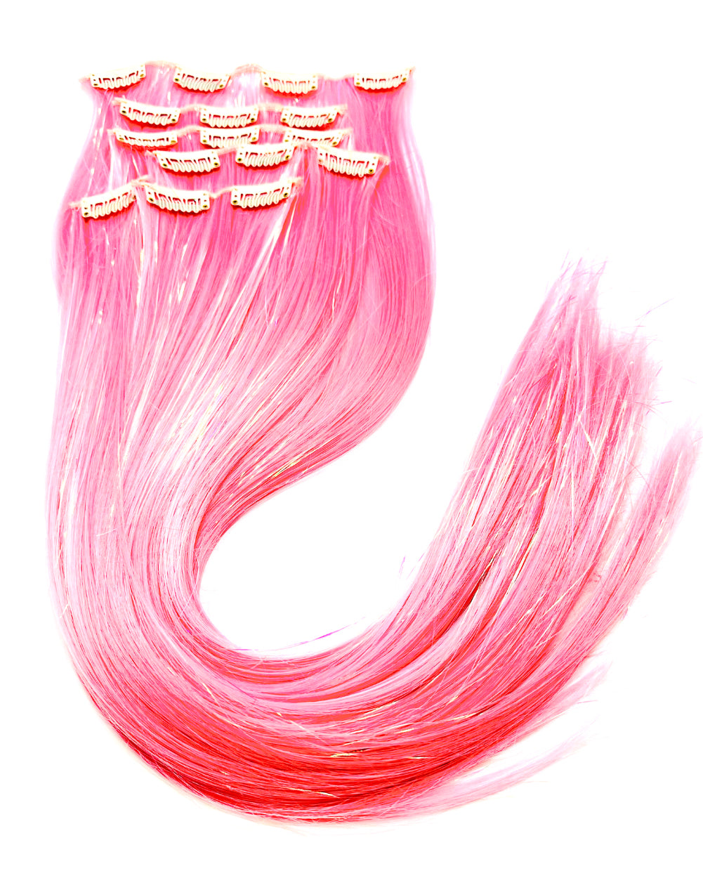 Dollface - Neon Pink UV-Reactive Hair Extension with Tinsel
