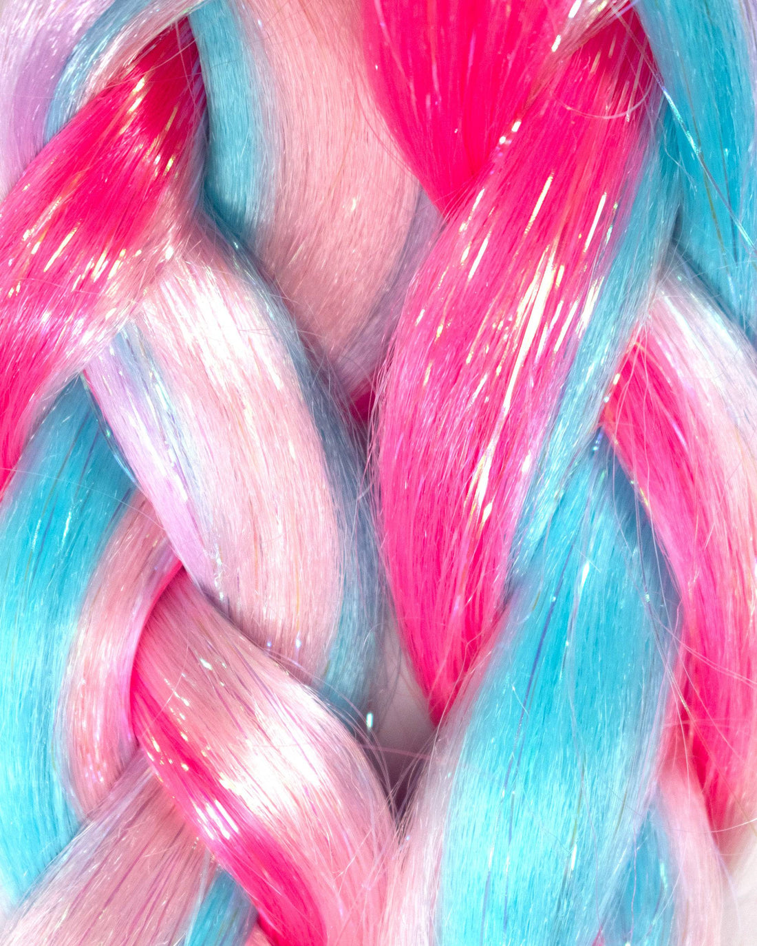 Cotton Kandi - Mixed Pink Blue Braid Hair Extension with Tinsel | Lunautics Braiding Hair