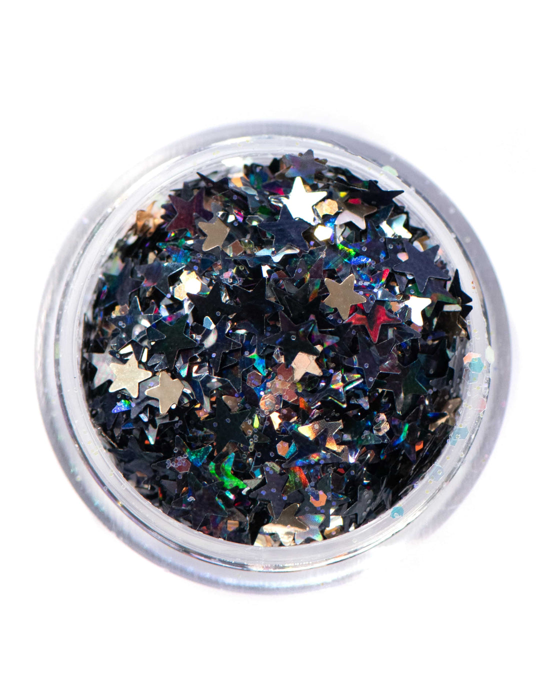 Dark Disco - Black Iridescent and Holographic Metallic Chunky Glitter with Stars