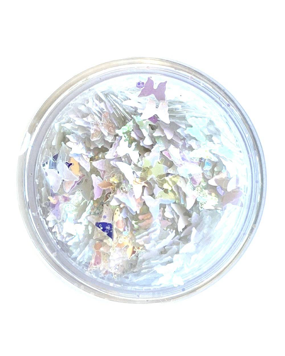 Dolly - White Iridescent Chunky Glitter with Butterflies