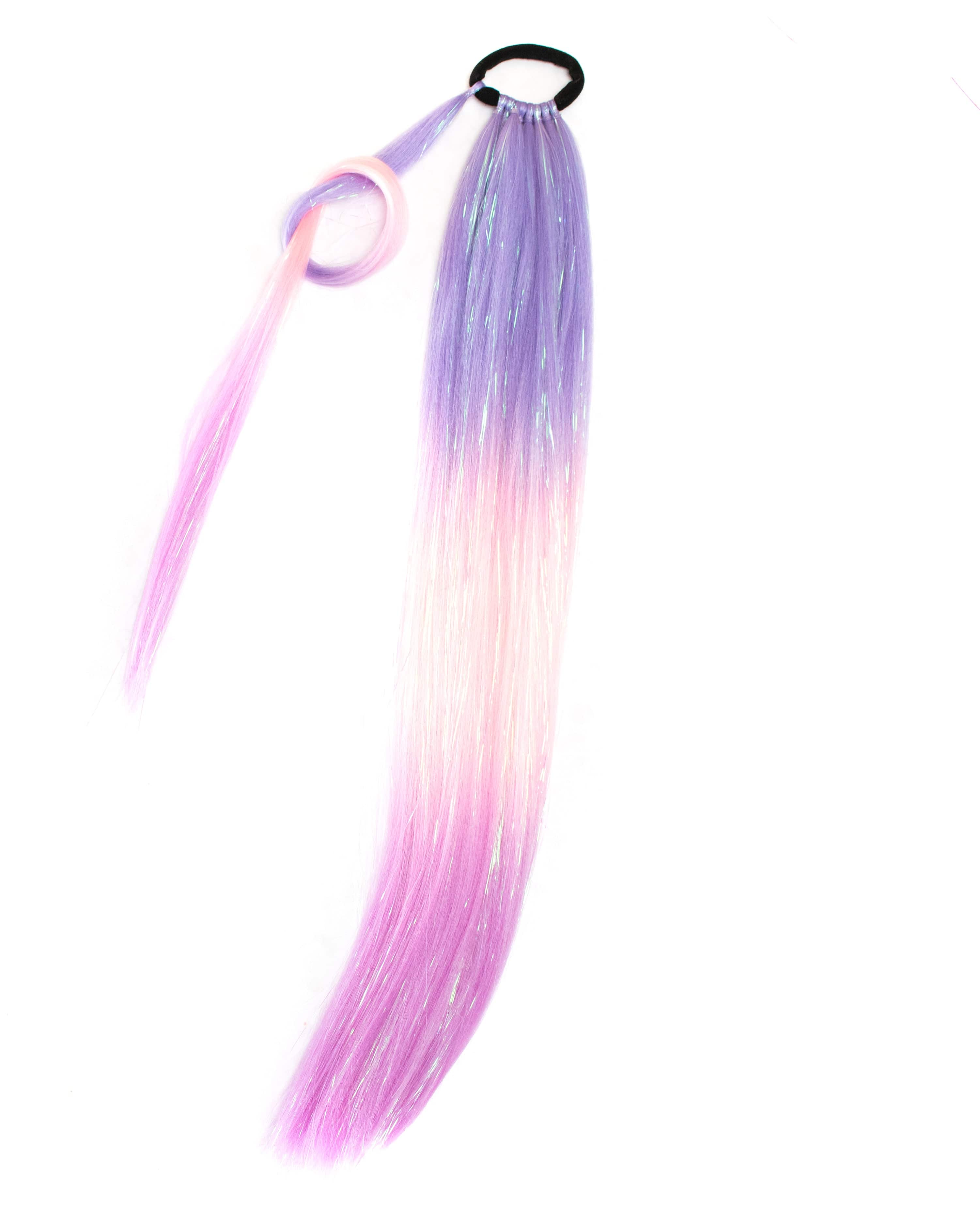 Paisley Pixie - Ombre Pink and Purple Ponytail Hair Extension with Tinsel