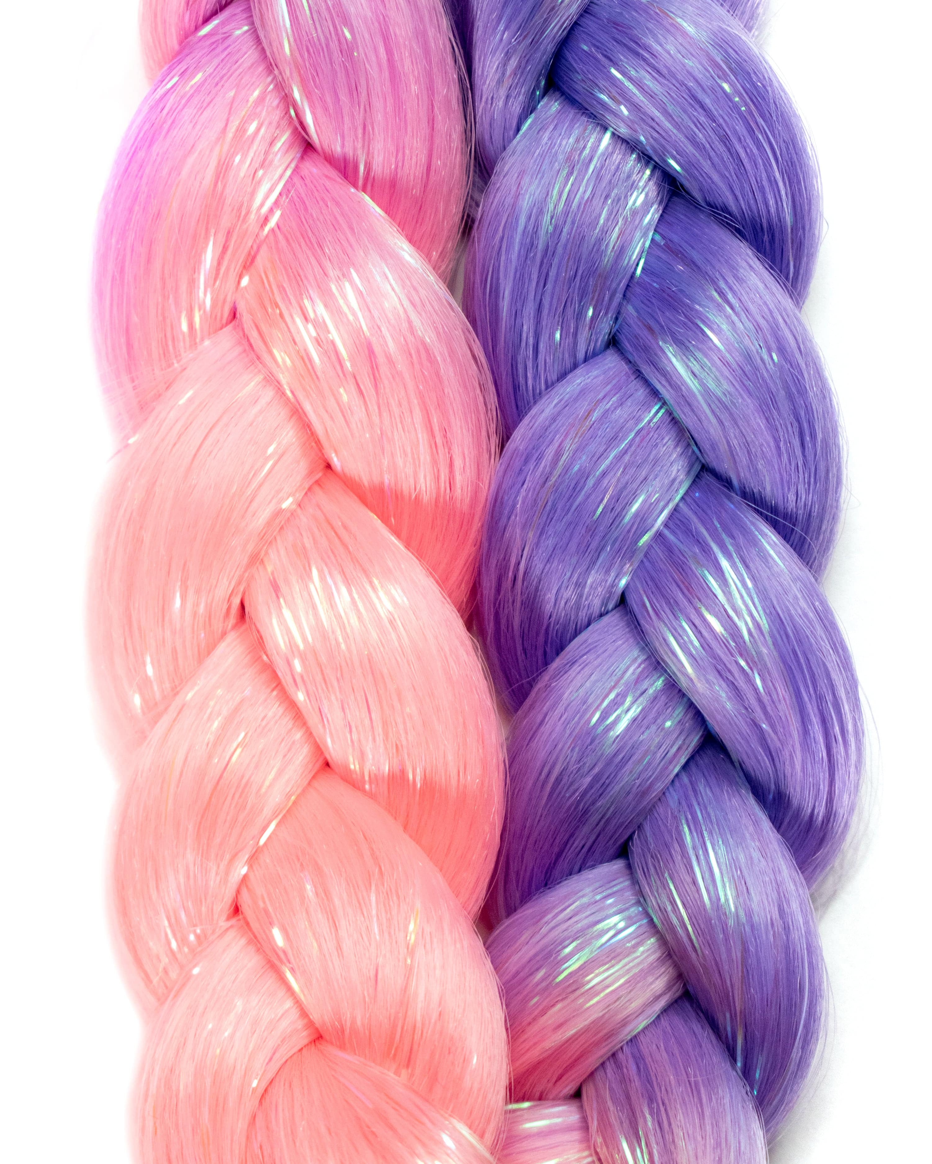 Paisley Pixie - Pastel Ombre Pink Purple Braid Hair with Tinsel