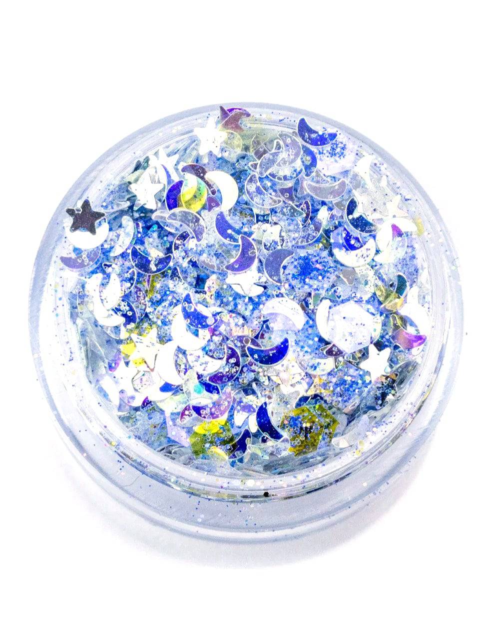 Zenon - Chunky Purple Glitter with Glow-in-Dark Stars and Silver Moons - Lunautics Chunky Glitter