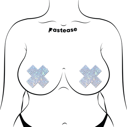 Plus X: Crystal Silver Cross Nipple Pasties by Pastease®