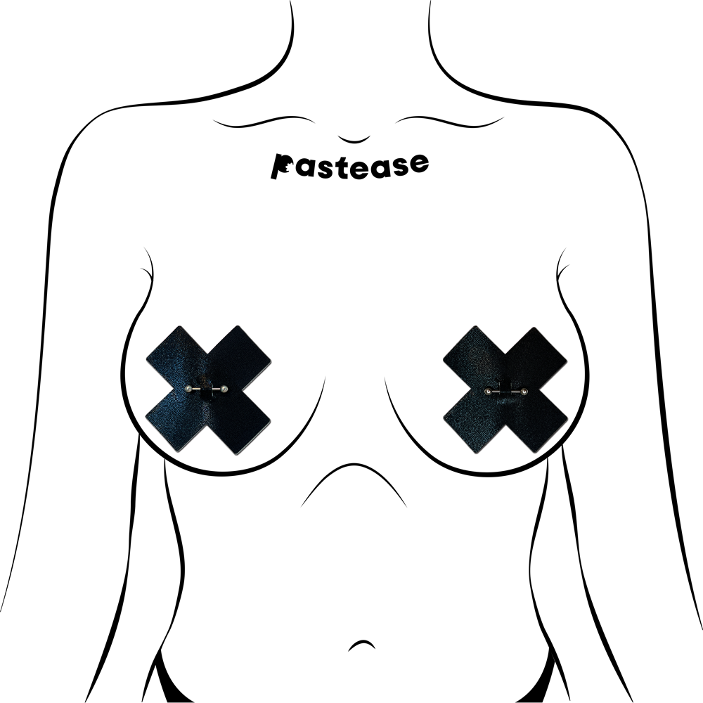 Pierced Pasties: Liquid Black Cross Plus X with Faux Piercings