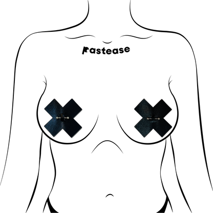 Pierced Pasties: Liquid Black Cross Plus X with Faux Piercings