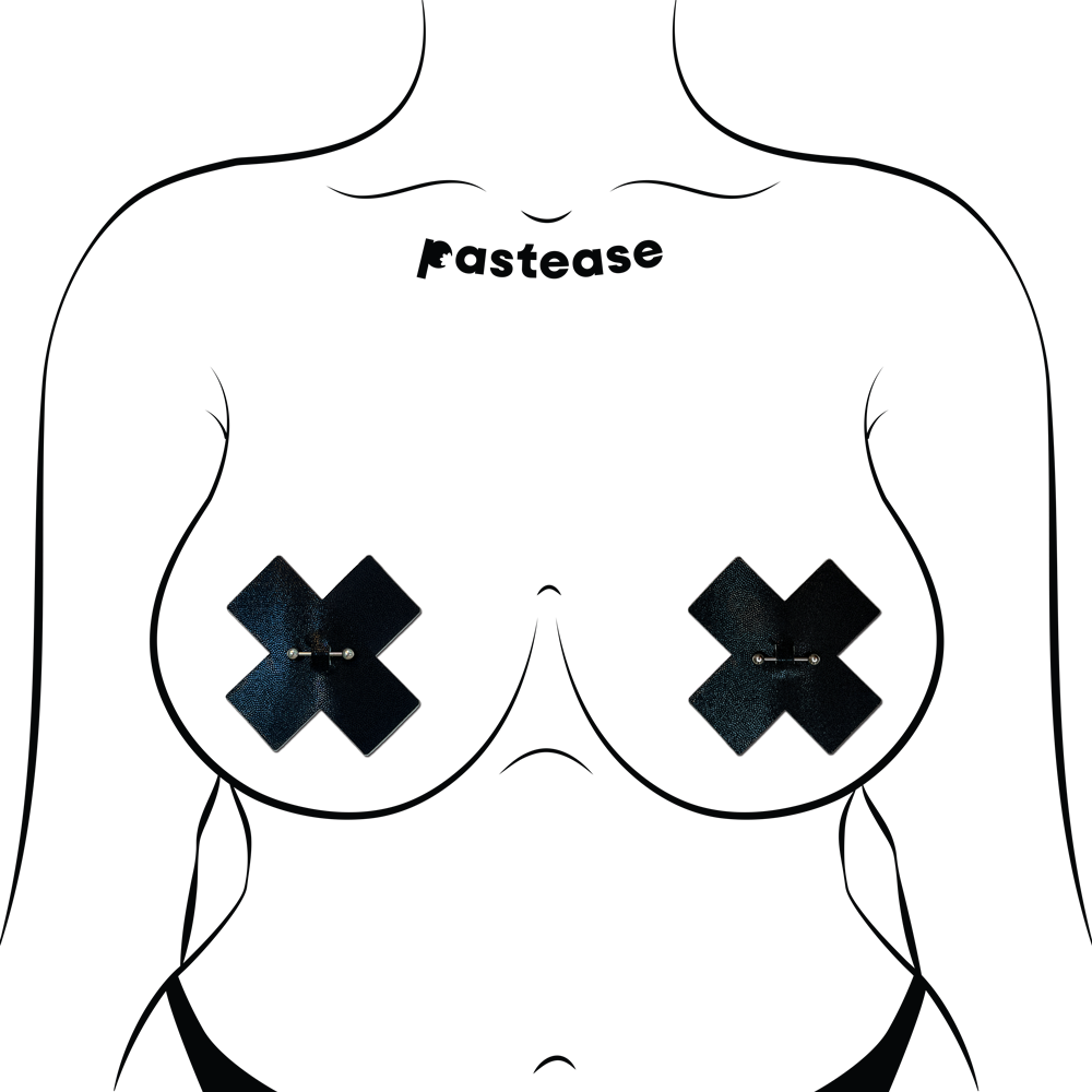 Pierced Pasties: Liquid Black Cross Plus X with Faux Piercings