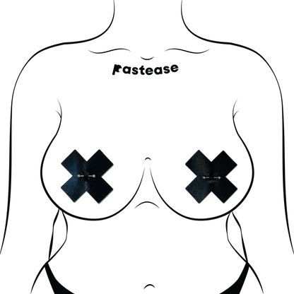 Pierced Pasties: Liquid Black Cross Plus X with Faux Piercings