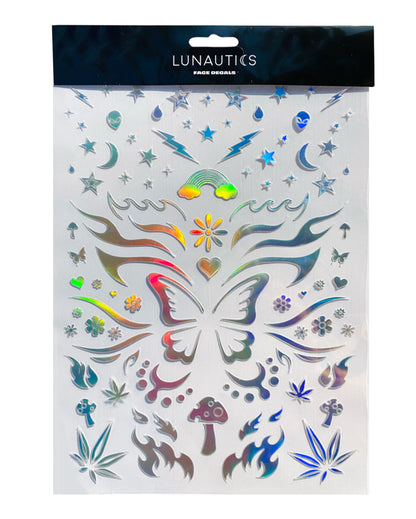 Rave Day Silver Holographic Face Decals - Lunautics Face Decal