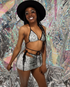 White Metal Snakeskin Triangle Top & Skirt Set - Lunautics 