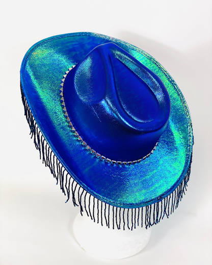 Iridescent Fringe Cowboy Hat- Blue - Lunautics
