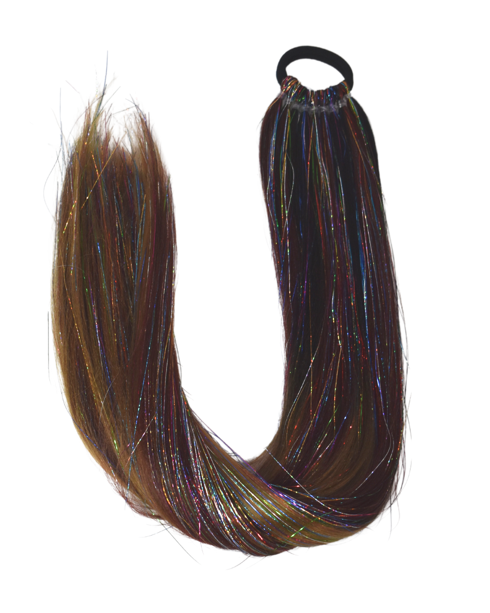 Auburn Rainbow - Natural Ponytail Extension with Tinsel - Lunautics Ponytail Hair Extension
