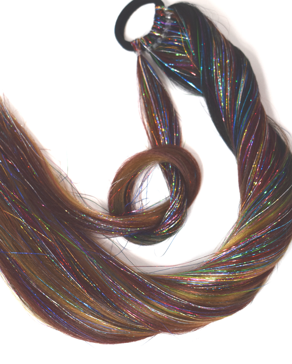 Auburn Rainbow - Natural Ponytail Extension with Tinsel - Lunautics Ponytail Hair Extension