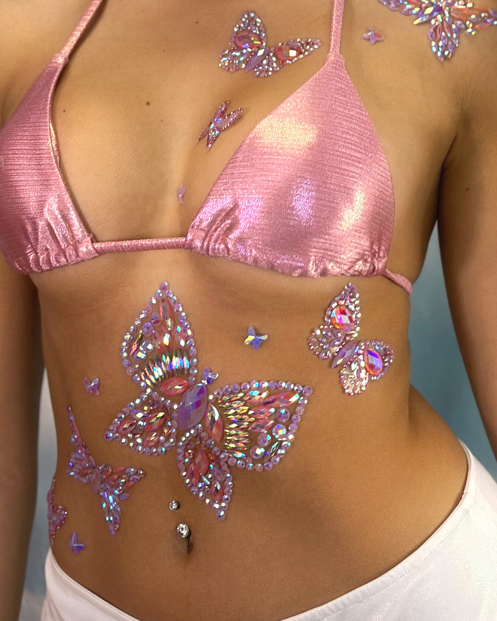 Blue and Purple Iridescent Butterfly Body Jewel Stickers Wicked Wings