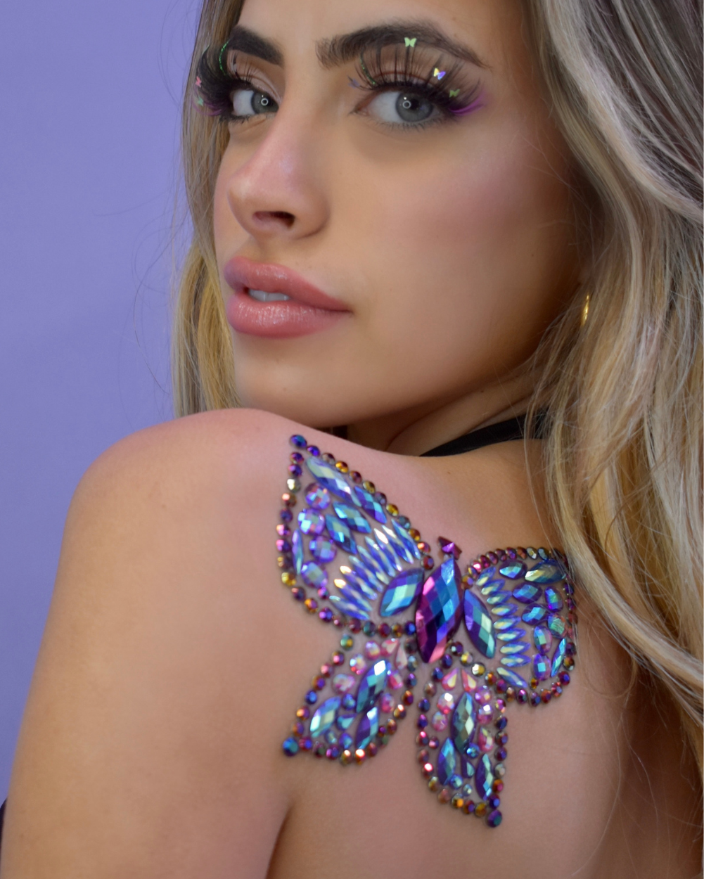 Blue and Purple Iridescent Butterfly Body Jewel Stickers Wicked Wings