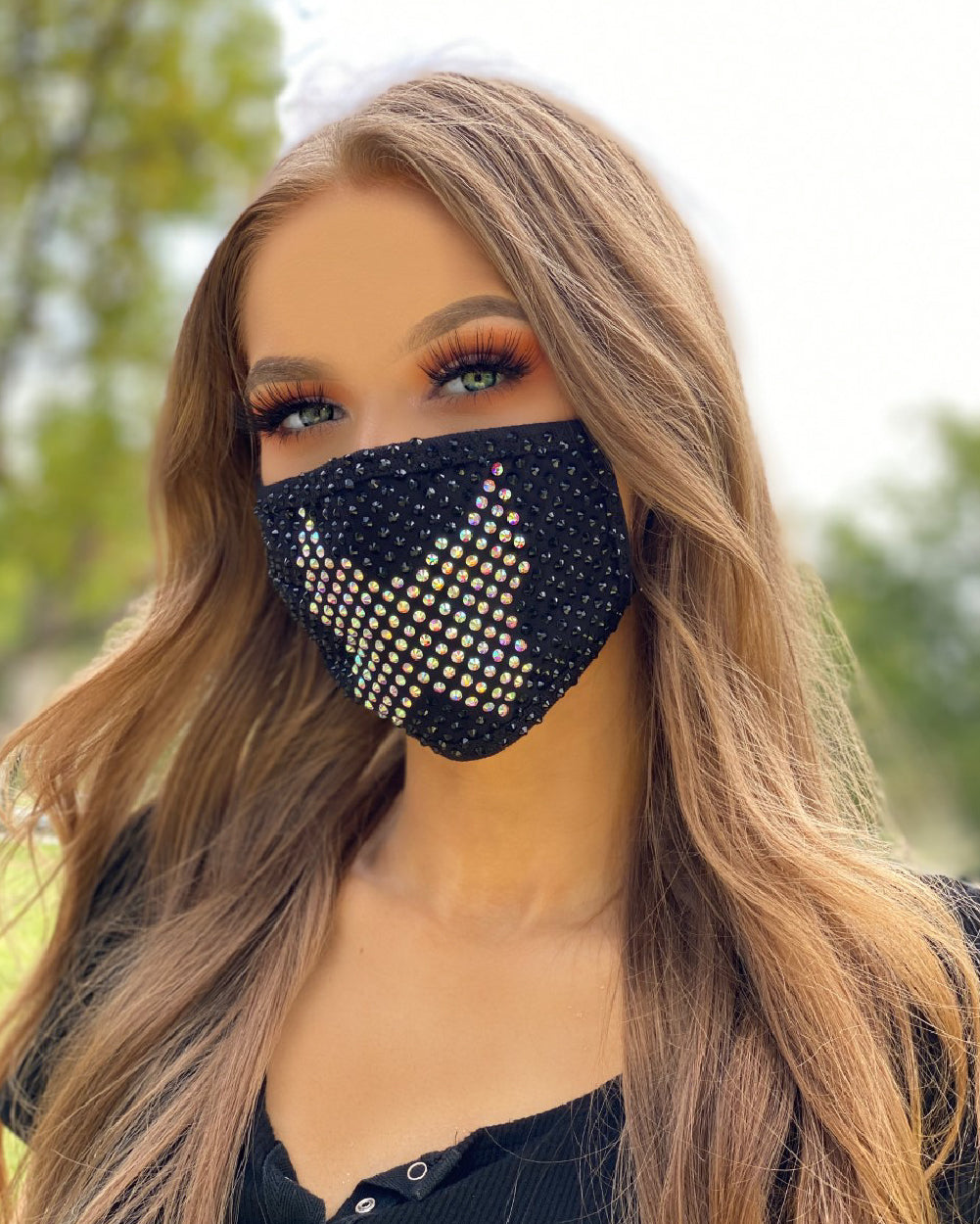 Seamless Butterfly Face Mask with Black Rhinestones - Lunautics