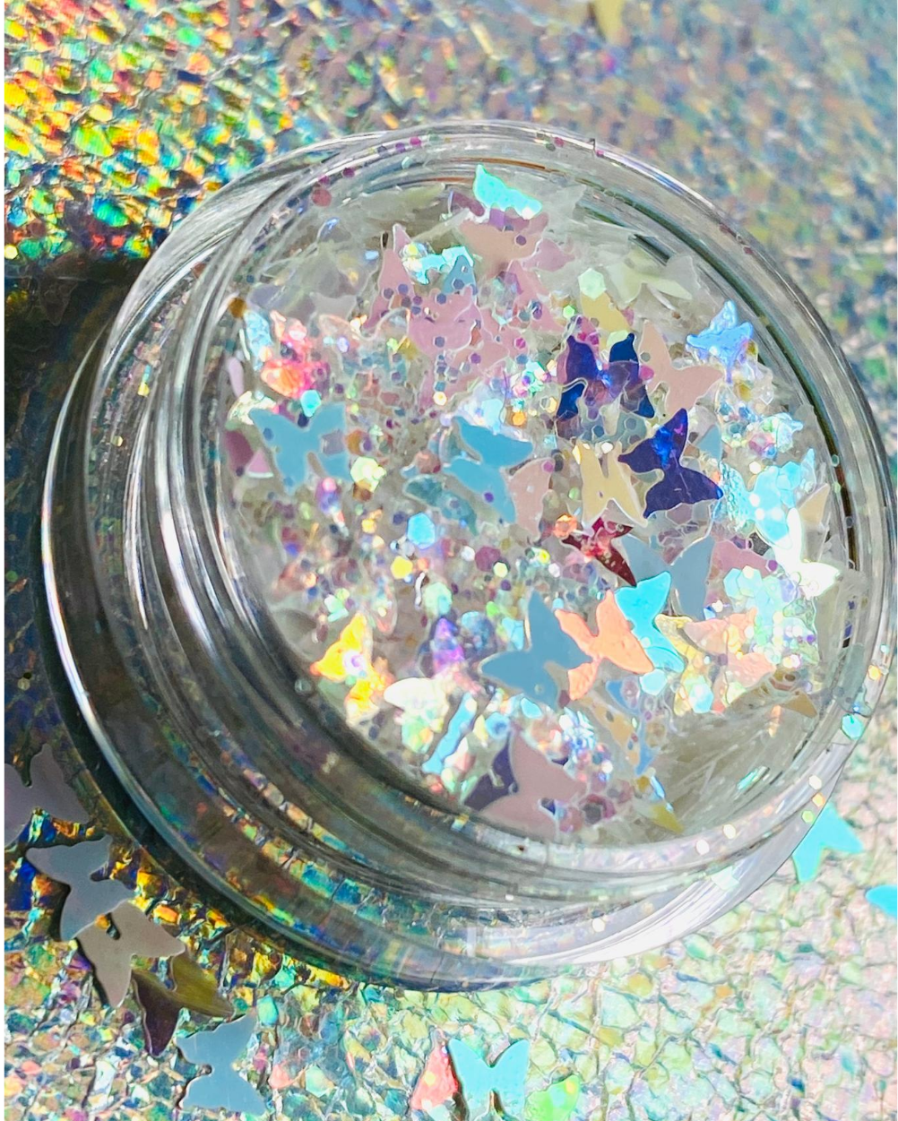 Dolly - Chunky Iridescent White Glitter with Butterflies | Lunautics Chunky Festival Glitter