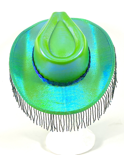 Iridescent Fringe Cowboy Hat - Green - Lunautics 