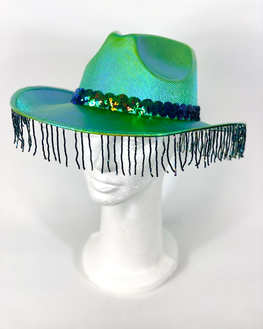 Iridescent Fringe Cowboy Hat - Green - Lunautics 