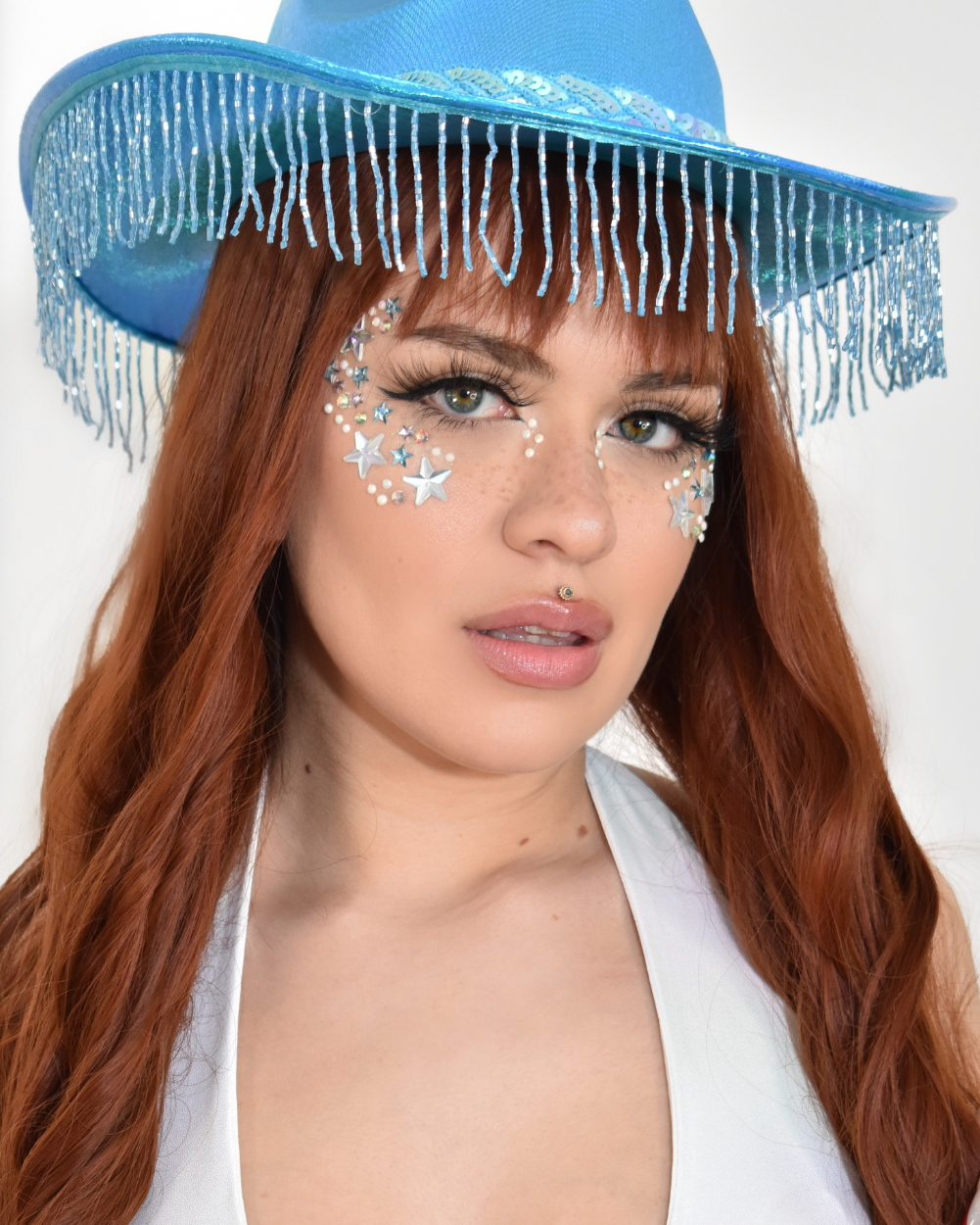 Iridescent Fringe Cowboy Hat- Baby Blue - Lunautics 